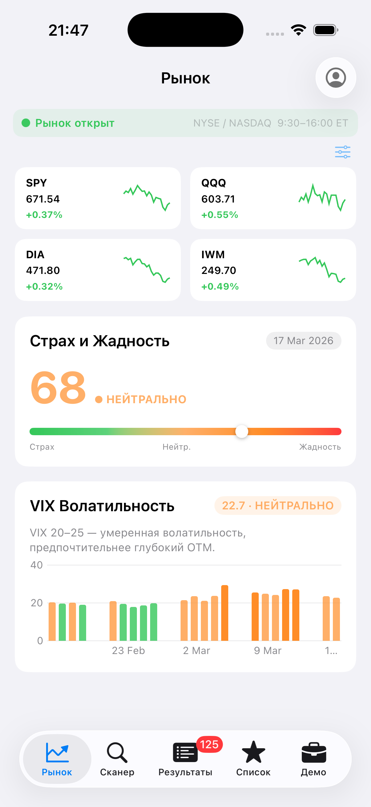 Вкладка Рынок